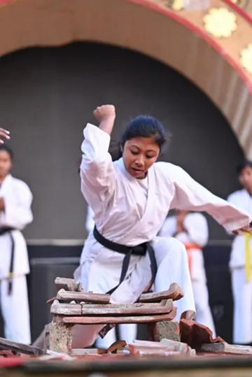 Karate students training at Gram Tarakki Foundation community centre